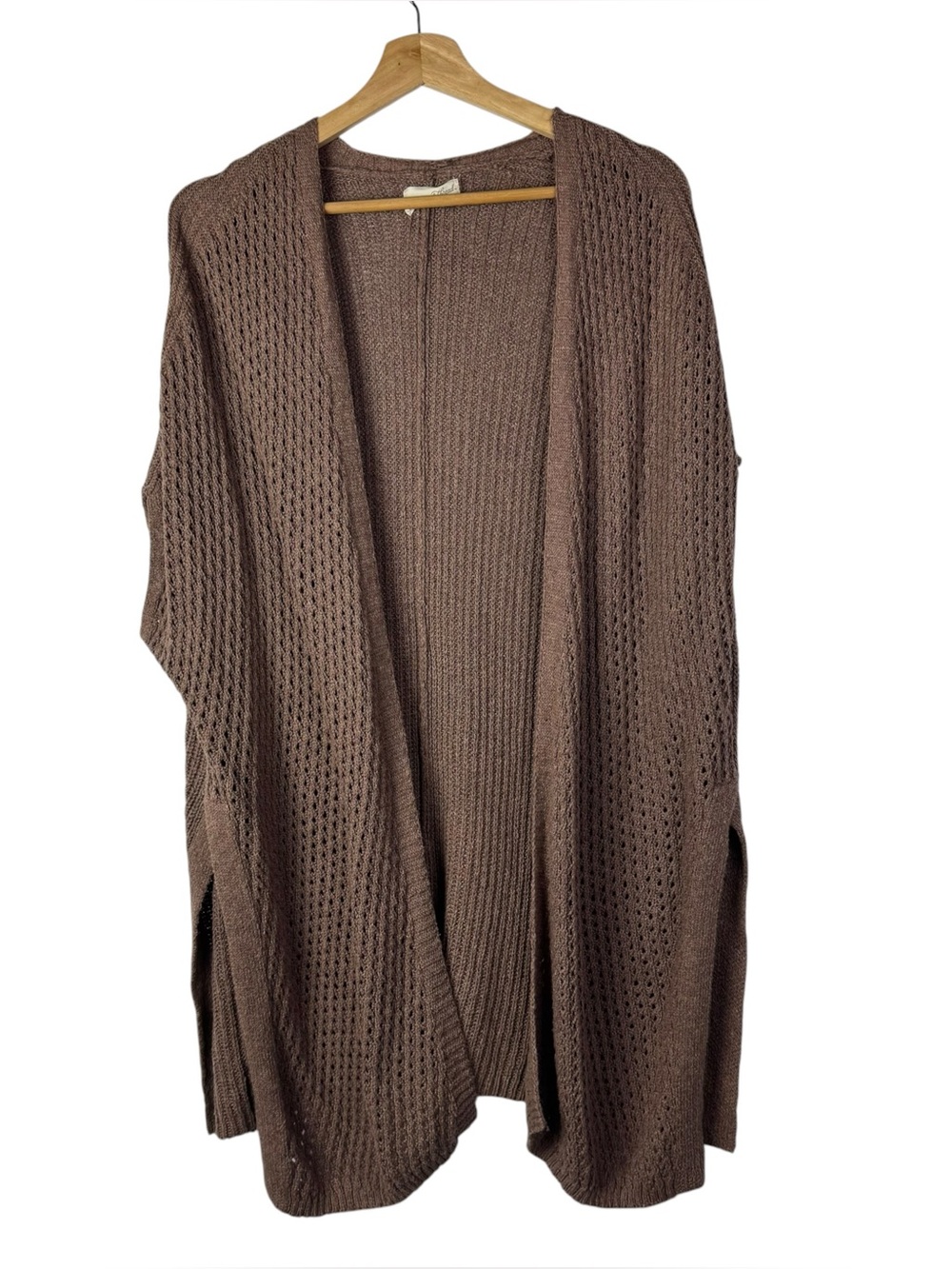 Universal Thread Dark Brown Open Knit Short Sleeve Tunic Cardigan Sweater M